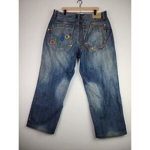 Coogi Mens Y2K Jeans Dark Wash Embroidered Pocket Baggy 40 X 27 Hip Hop Wide Leg